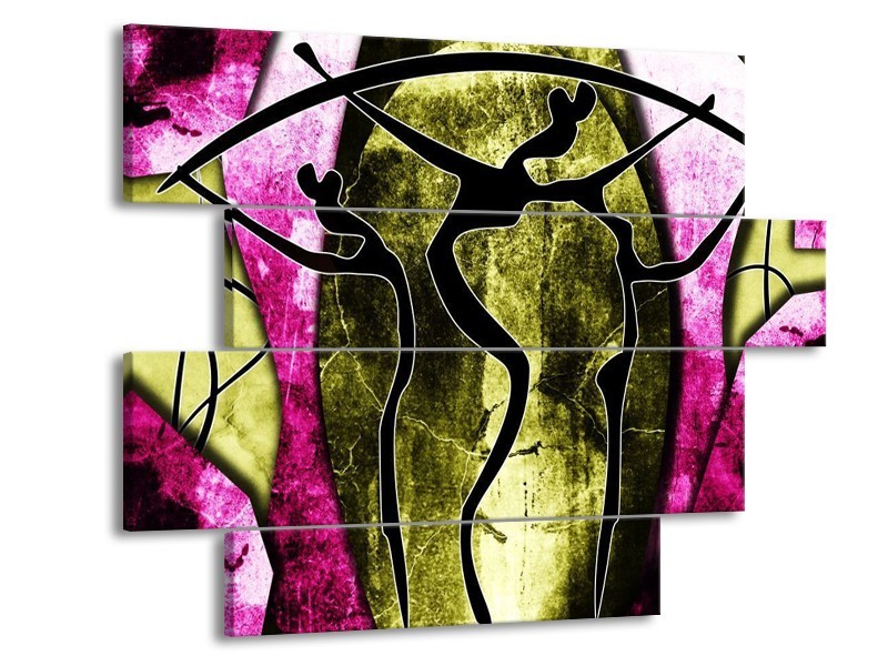 Canvas schilderij Abstract | Roze, Zwart, Groen | 115x85cm 4Luik