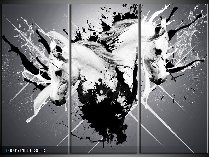 Klok schilderij Abstract | Wit, Zwart, Grijs | 111x80cm 3Luik