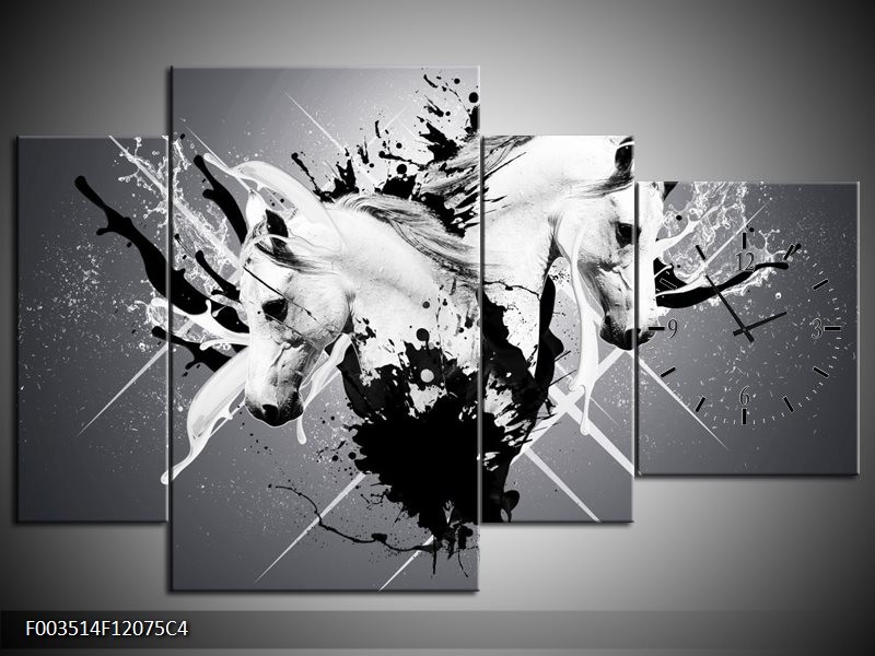 Klok schilderij Abstract | Wit, Zwart, Grijs | 120x75cm 4Luik