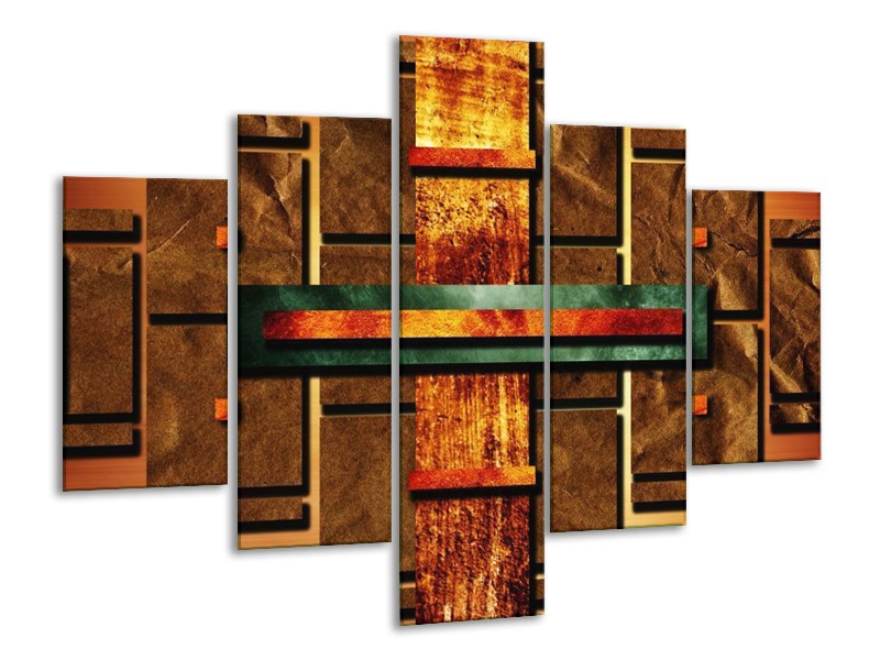 Glas schilderij Abstract | Bruin, Oranje, Geel | 100x70cm 5Luik