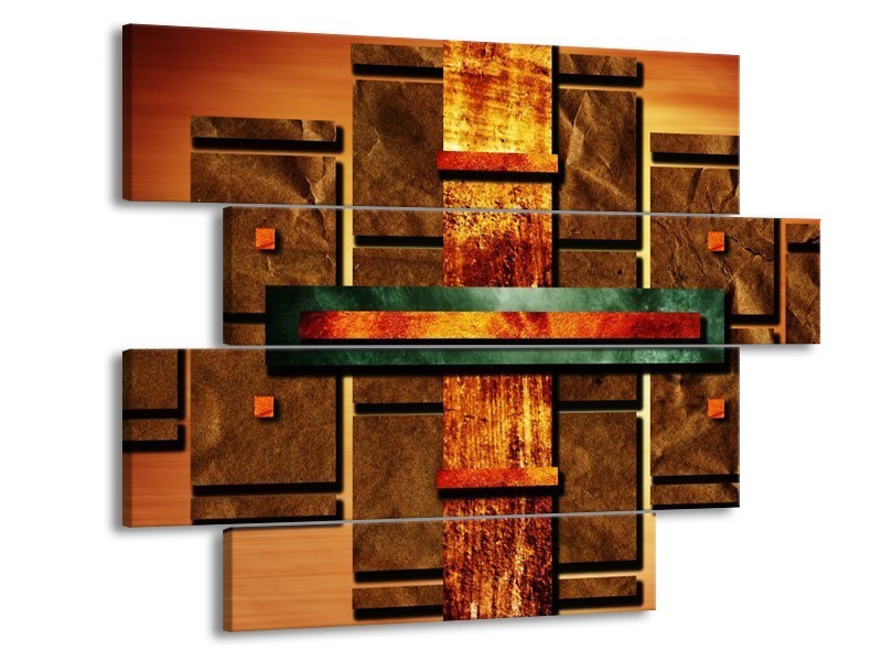 Glas schilderij Abstract | Bruin, Oranje, Geel | 115x85cm 4Luik