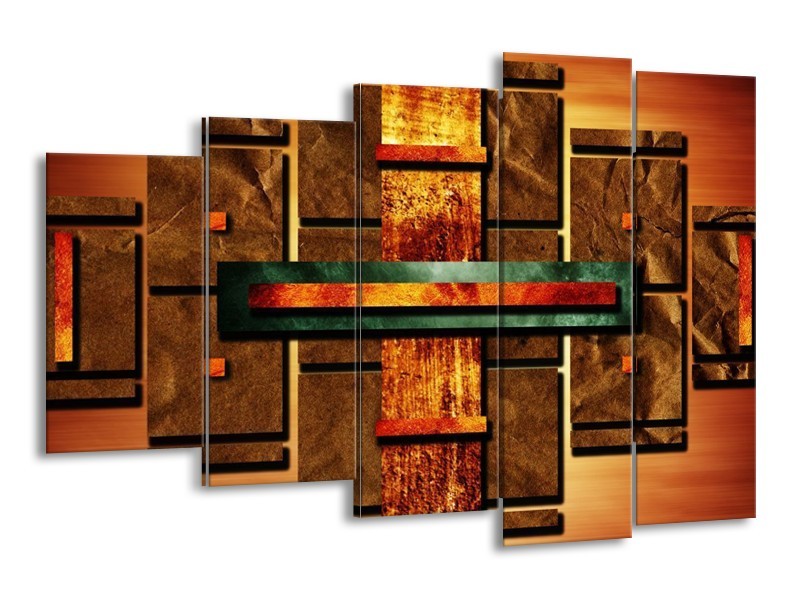 Canvas schilderij Abstract | Bruin, Oranje, Geel | 150x100cm 5Luik