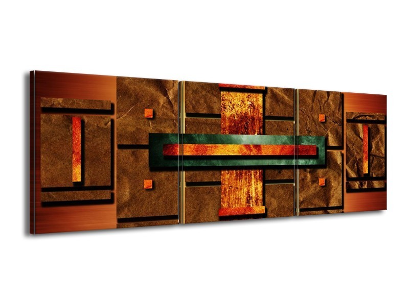 Glas schilderij Abstract | Bruin, Oranje, Geel | 150x50cm 3Luik
