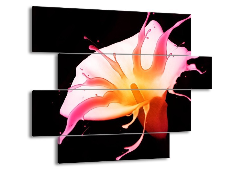 Canvas schilderij Bloem | Roze, Geel, Oranje | 115x85cm 4Luik