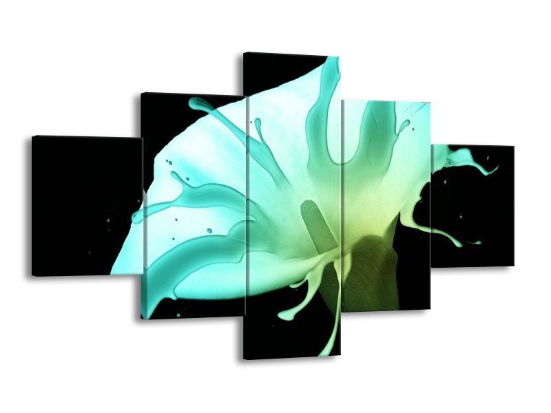 Canvas schilderij Bloem | Blauw, Groen, Zwart | 125x70cm 5Luik