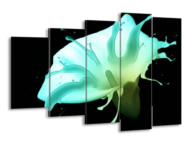 Canvas schilderij Bloem | Blauw, Groen, Zwart | 150x100cm 5Luik