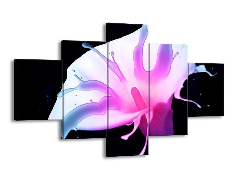 Canvas schilderij Bloem | Paars, Blauw, Zwart | 125x70cm 5Luik