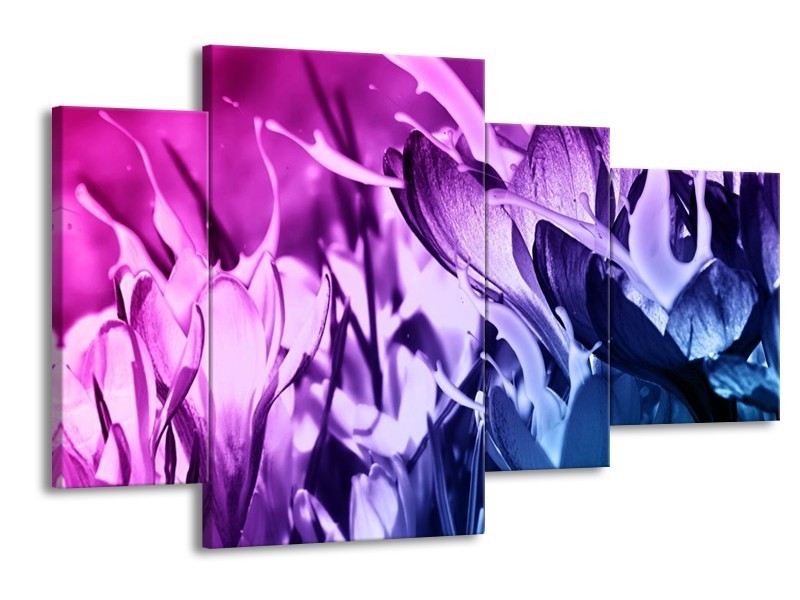 Canvas schilderij Bloem | Paars, Blauw | 120x75cm 4Luik
