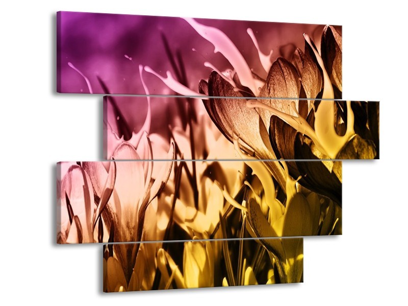 Canvas schilderij Bloem | Bruin, Roze, Geel | 115x85cm 4Luik