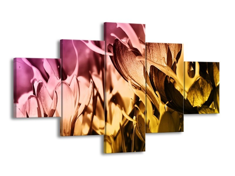 Canvas schilderij Bloem | Bruin, Roze, Geel | 125x70cm 5Luik
