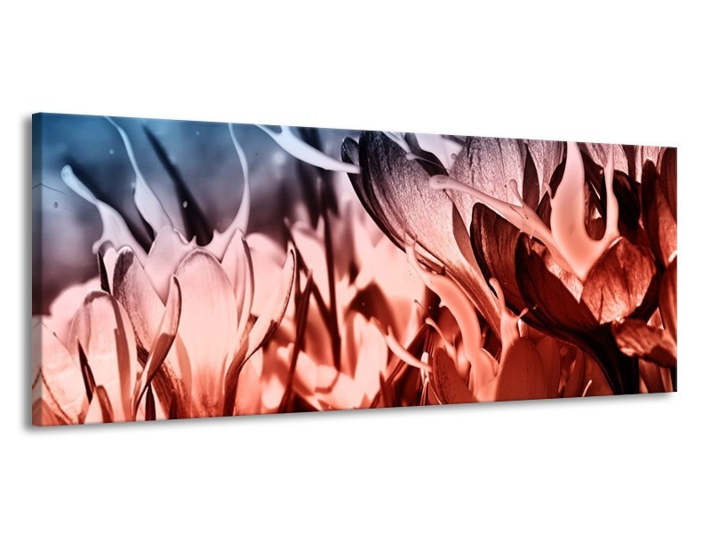 Canvas schilderij Bloem | Rood, Blauw, Zwart | 145x58cm 1Luik