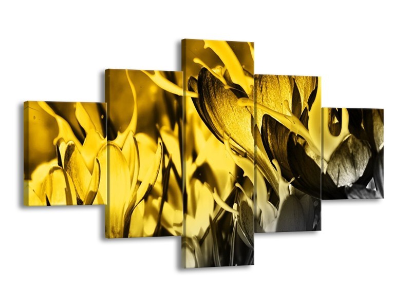 Canvas schilderij Bloem | Geel, Grijs, Zwart | 125x70cm 5Luik