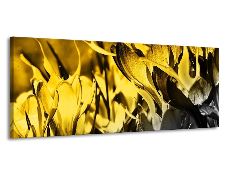 Canvas schilderij Bloem | Geel, Grijs, Zwart | 145x58cm 1Luik
