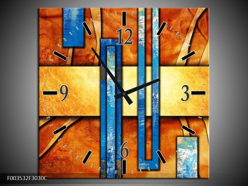Klok schilderij Abstract | Blauw, Geel, Oranje | 30x30cm 1Luik