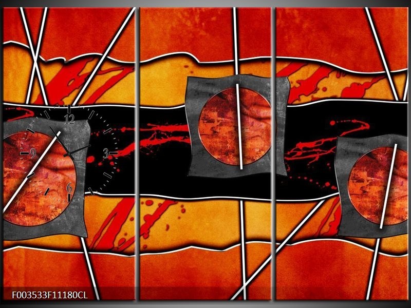 Klok schilderij Abstract | Rood, Grijs, Oranje | 111x80cm 3Luik