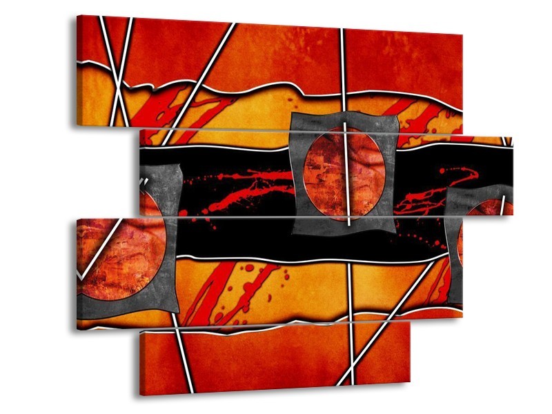 Canvas schilderij Abstract | Rood, Grijs, Oranje | 115x85cm 4Luik