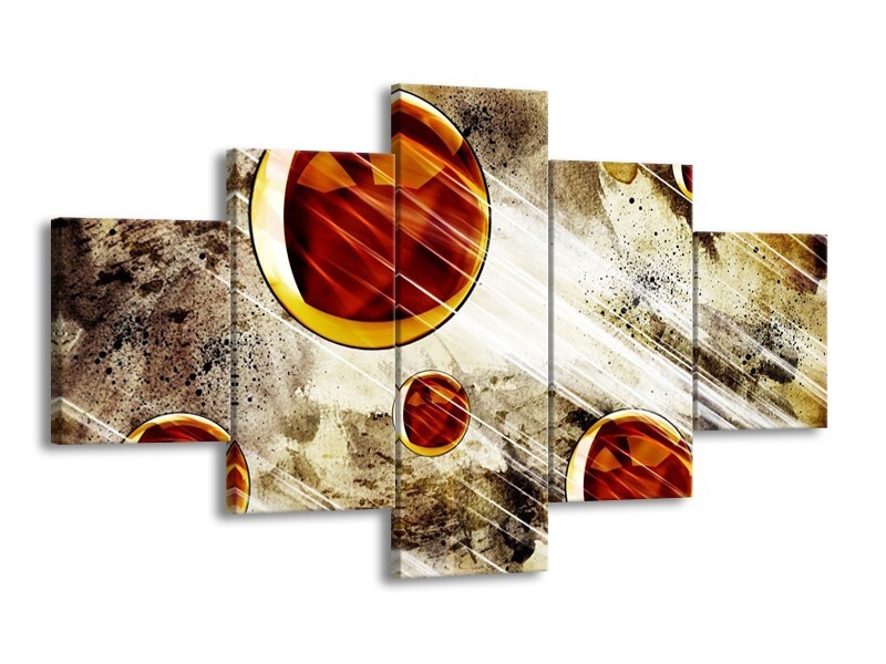Glas schilderij Abstract | Geel, Bruin, Wit | 125x70cm 5Luik