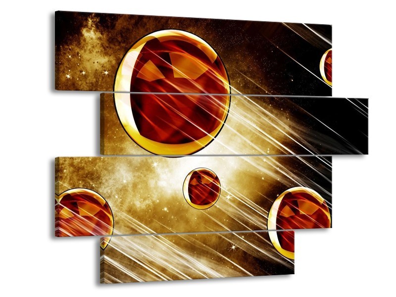 Canvas schilderij Abstract | Geel, Bruin, Wit | 115x85cm 4Luik