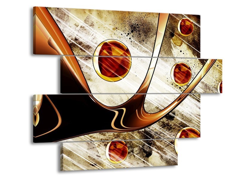 Canvas schilderij Abstract | Geel, Bruin, Wit | 115x85cm 4Luik