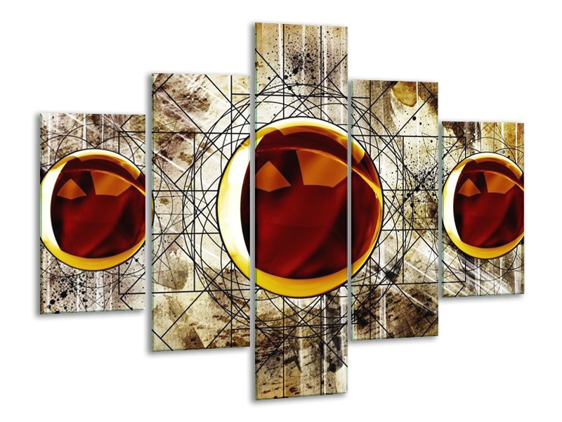 Glas schilderij Abstract | Geel, Bruin, Wit | 100x70cm 5Luik