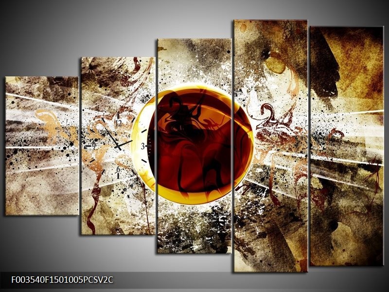 Klok schilderij Abstract | Geel, Bruin, Wit | 150x100cm 5Luik