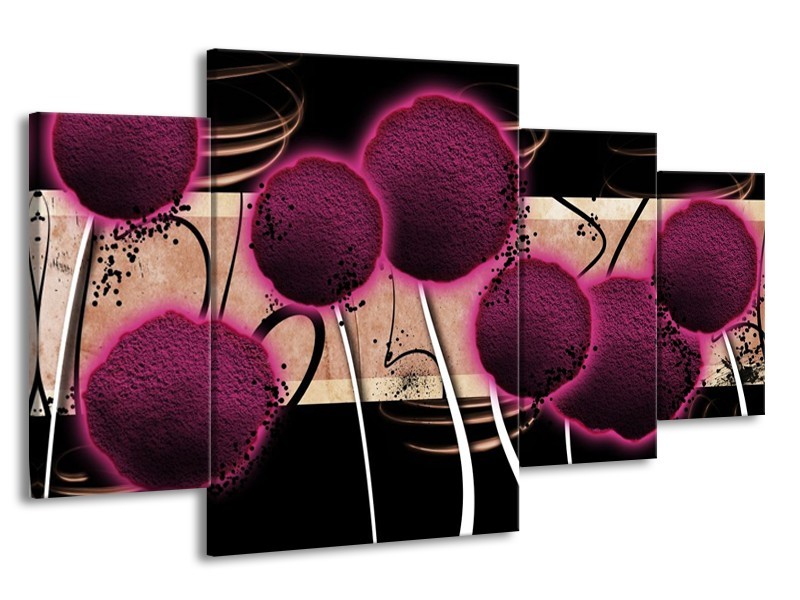 Canvas schilderij Bloem | Paars, Zwart, Wit | 160x90cm 4Luik