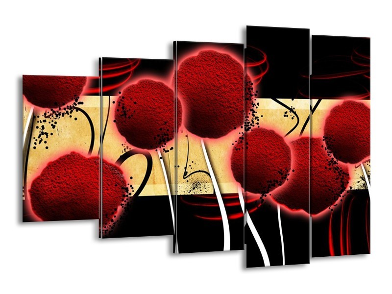 Canvas schilderij Bloem | Rood, Geel, Zwart | 150x100cm 5Luik