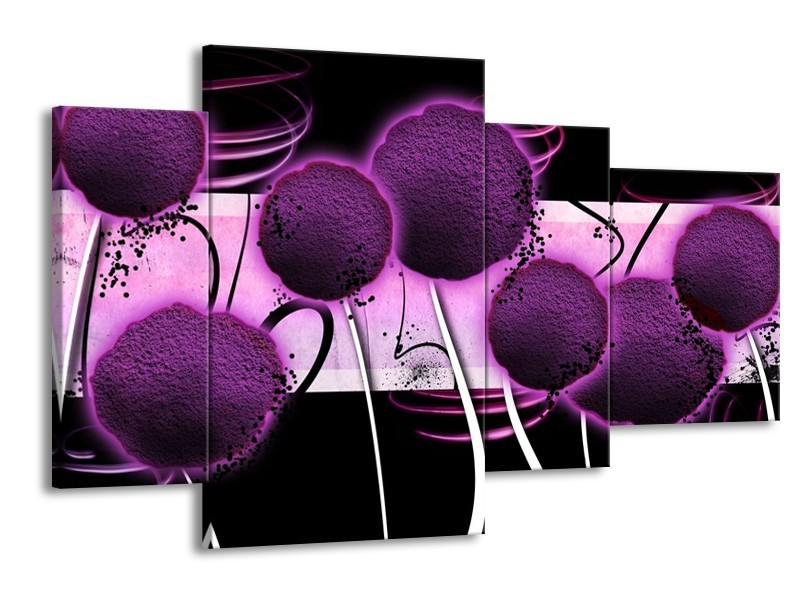 Glas schilderij Bloem | Paars, Zwart, Wit | 120x75cm 4Luik