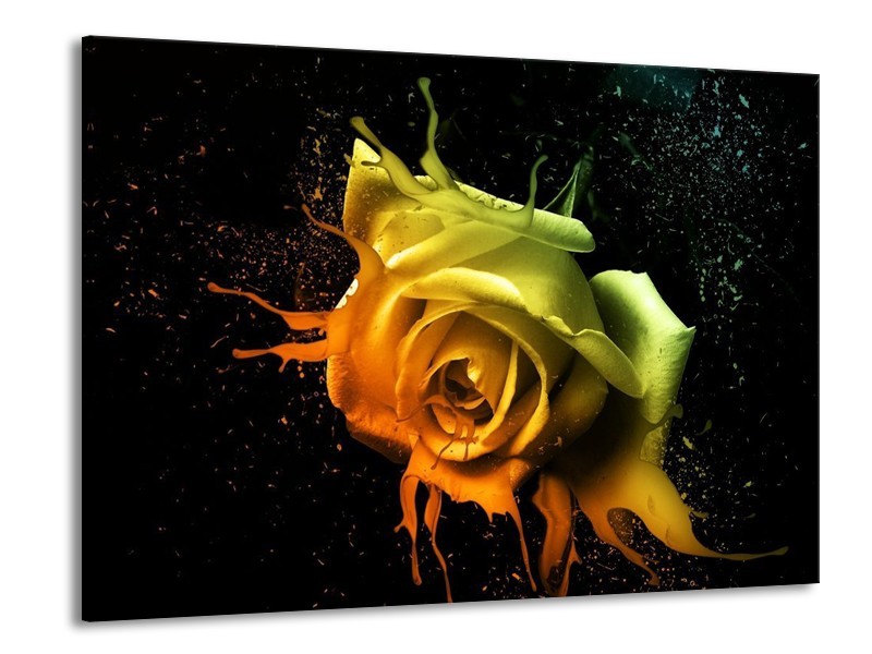 Canvas schilderij Roos | Oranje, Geel, Groen | 100x70cm 1Luik
