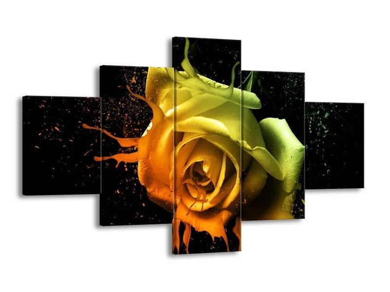 Canvas schilderij Roos | Oranje, Geel, Groen | 125x70cm 5Luik