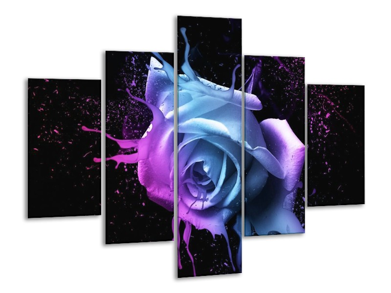 Canvas schilderij Roos | Paars, Blauw, Zwart | 100x70cm 5Luik