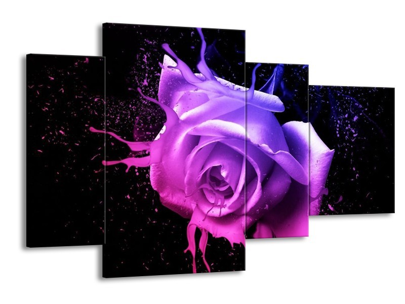 Canvas schilderij Roos | Roze, Paars, Blauw | 120x75cm 4Luik