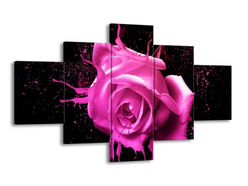 Canvas schilderij Roos | Roze, Zwart | 125x70cm 5Luik