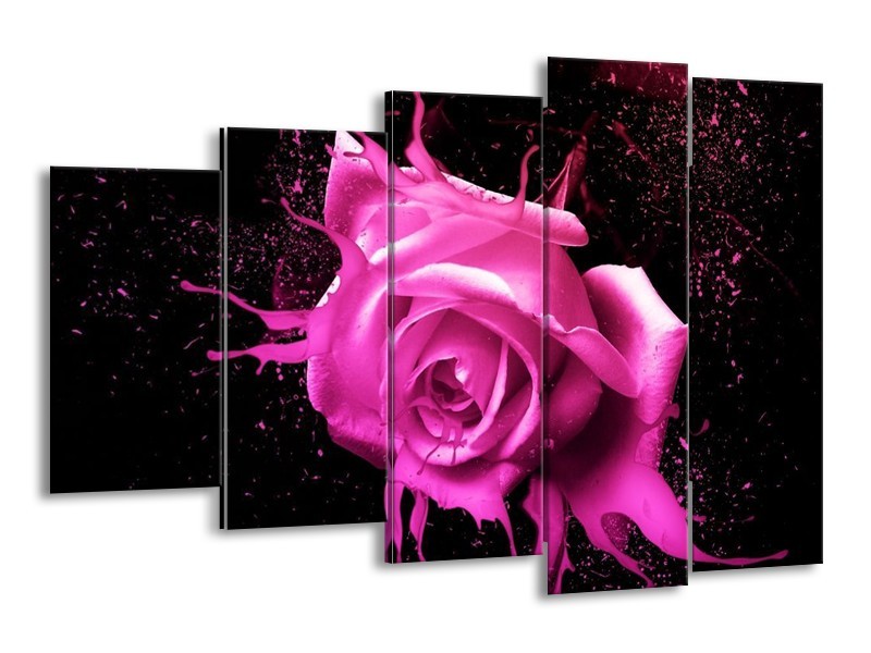 Canvas schilderij Roos | Roze, Zwart | 150x100cm 5Luik