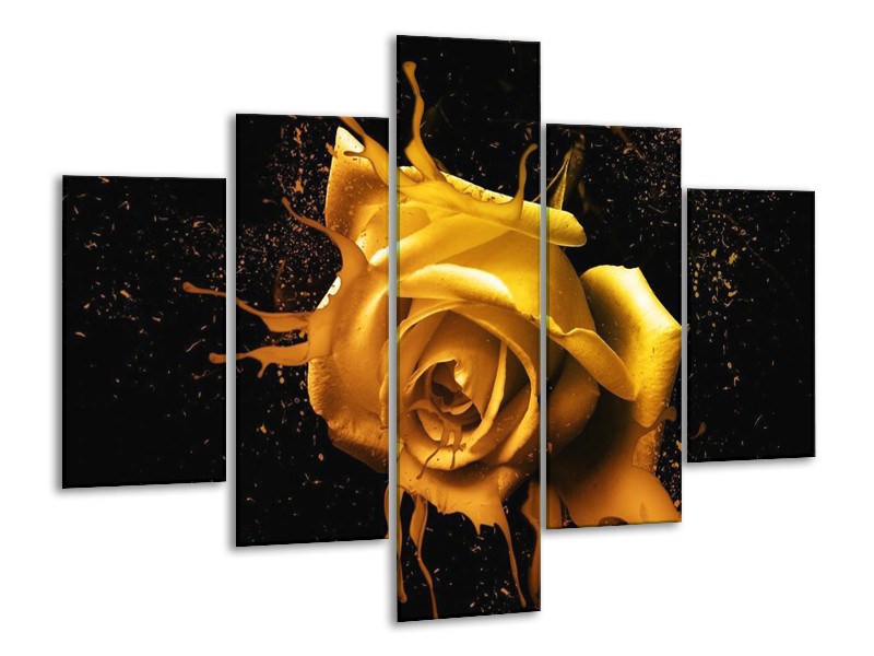 Canvas schilderij Roos | Geel, Zwart | 100x70cm 5Luik