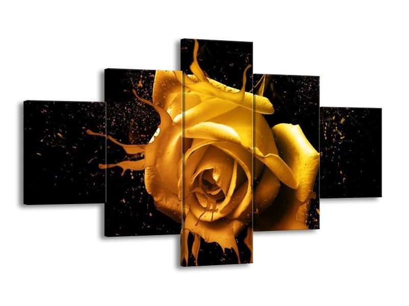 Canvas schilderij Roos | Geel, Zwart | 125x70cm 5Luik