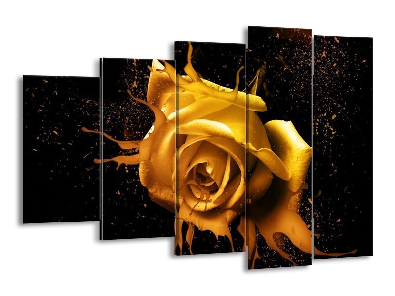 Canvas schilderij Roos | Geel, Zwart | 150x100cm 5Luik