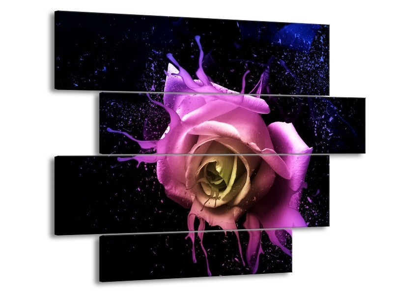 Canvas schilderij Roos | Paars, Roze, Zwart | 115x85cm 4Luik