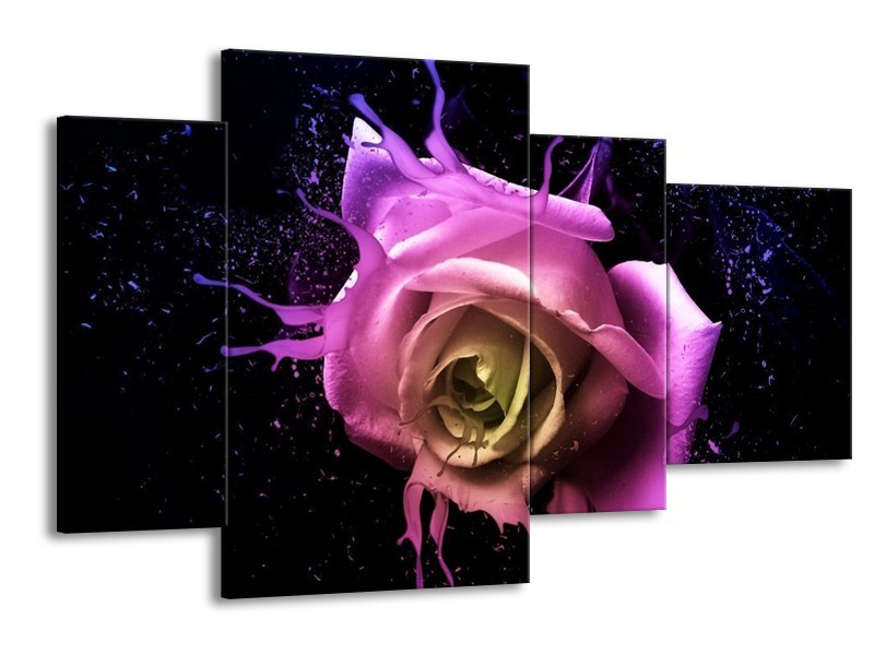 Canvas schilderij Roos | Paars, Roze, Zwart | 120x75cm 4Luik