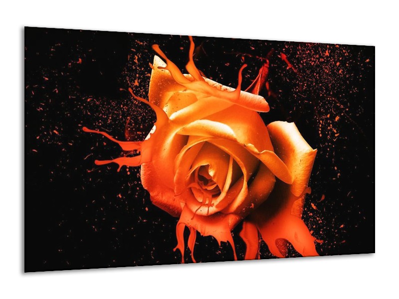 Canvas schilderij Roos | Oranje, Zwart | 120x70cm 1Luik