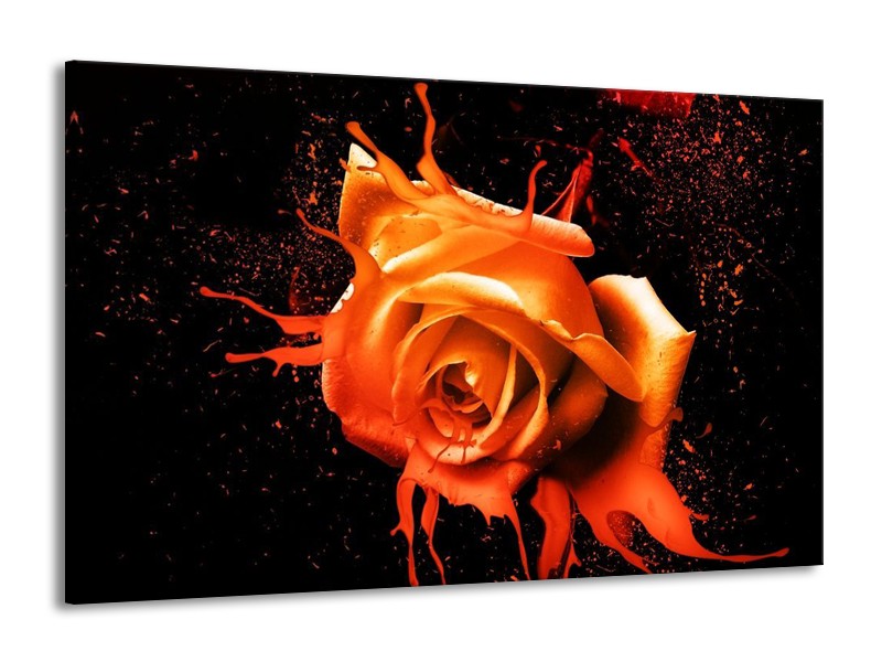 Canvas schilderij Roos | Oranje, Zwart | 140x90cm 1Luik