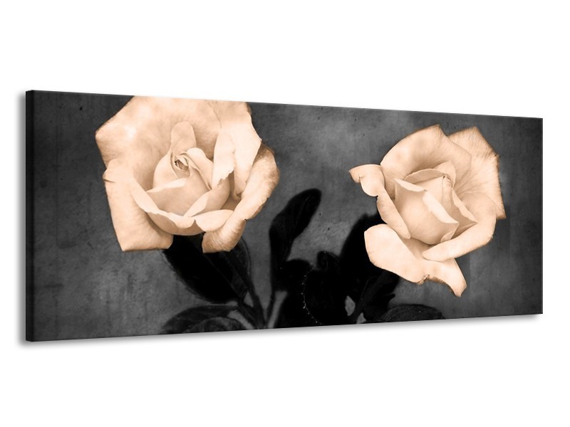 Canvas schilderij Roos | Sepia, Zwart | 145x58cm 1Luik