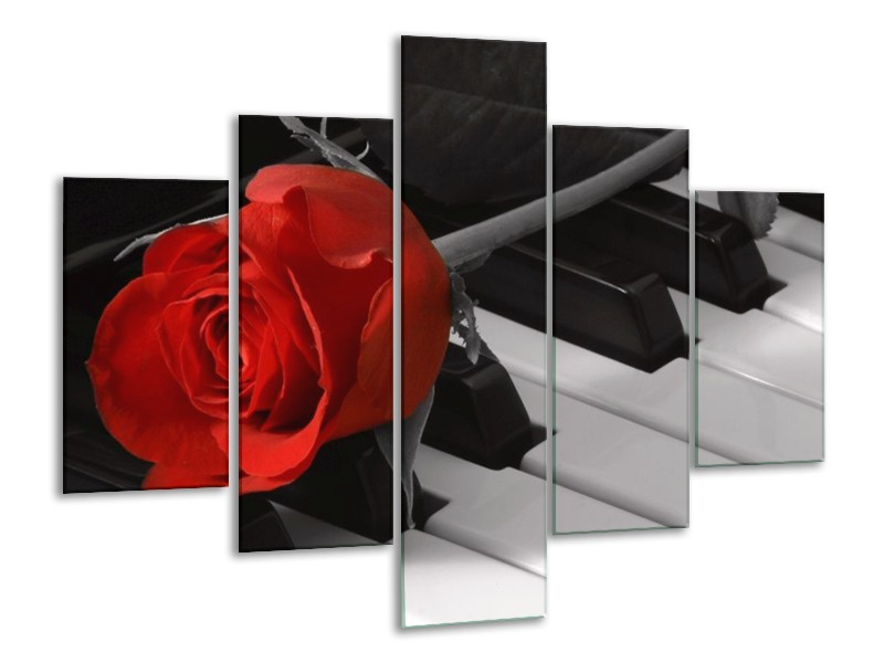 Glas schilderij Roos | Rood, Wit, Zwart | 100x70cm 5Luik