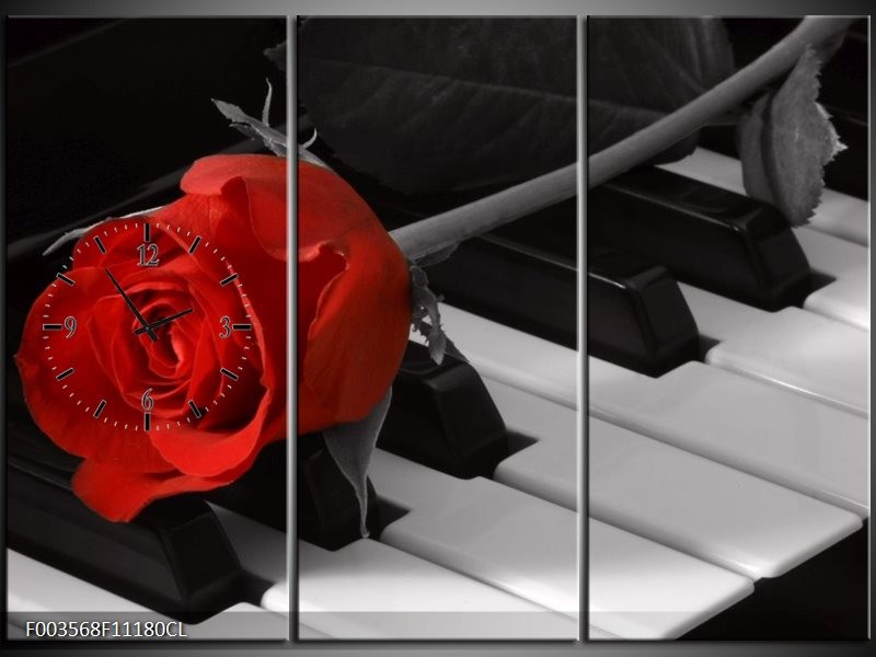 Klok schilderij Roos | Rood, Wit, Zwart | 111x80cm 3Luik