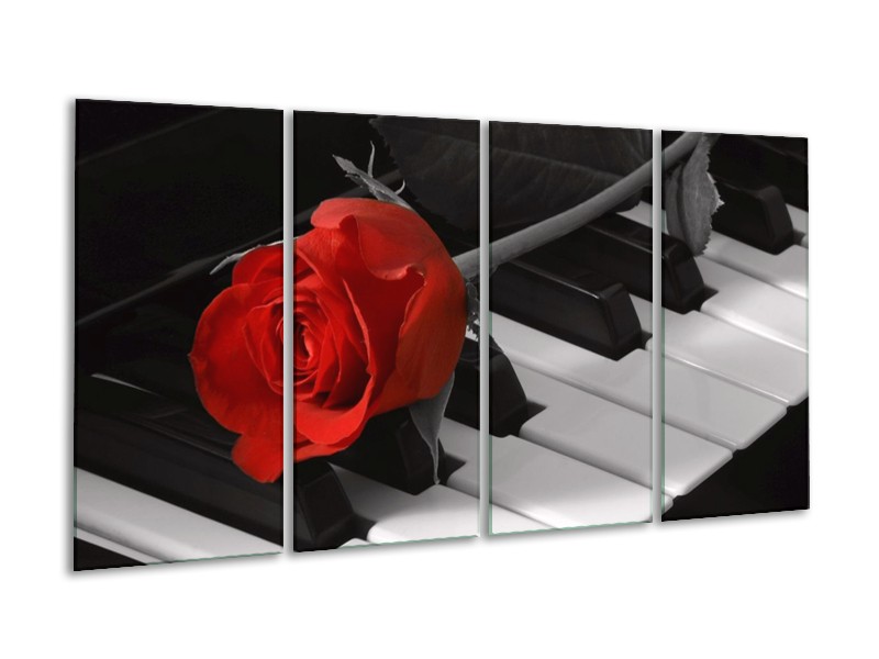 Glas schilderij Roos | Rood, Wit, Zwart | 160x80cm 4Luik