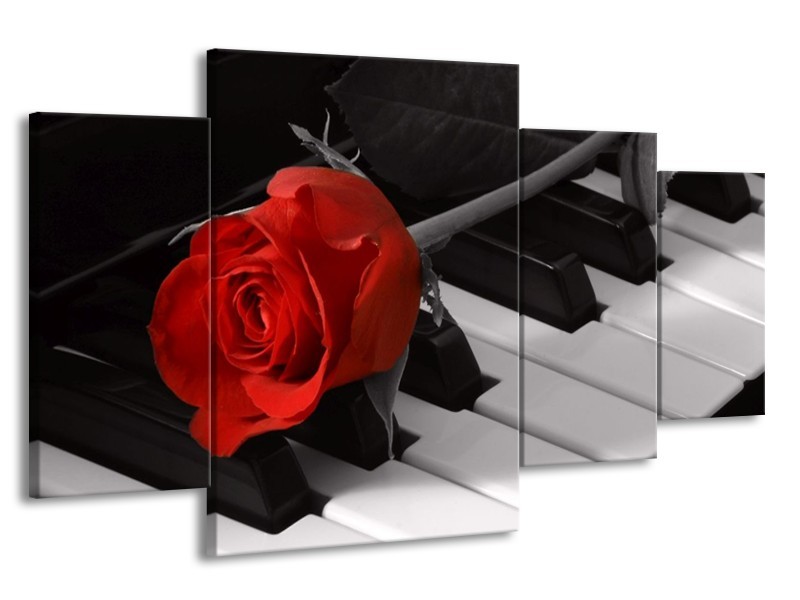 Glas schilderij Roos | Rood, Wit, Zwart | 160x90cm 4Luik