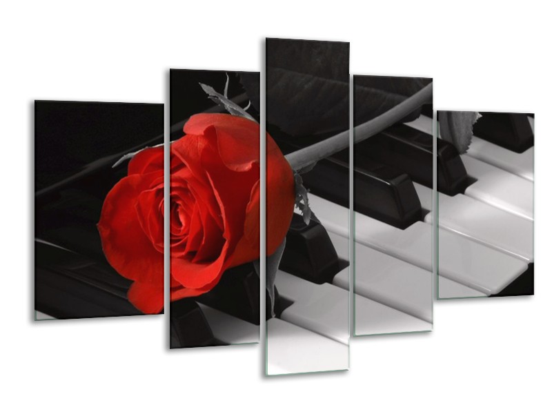 Glas schilderij Roos | Rood, Wit, Zwart | 170x100cm 5Luik