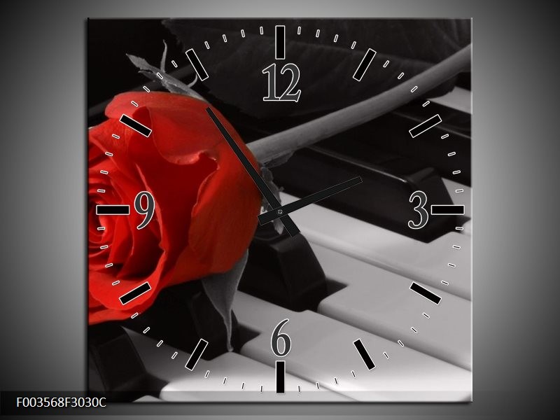 Klok schilderij Roos | Rood, Wit, Zwart | 30x30cm 1Luik