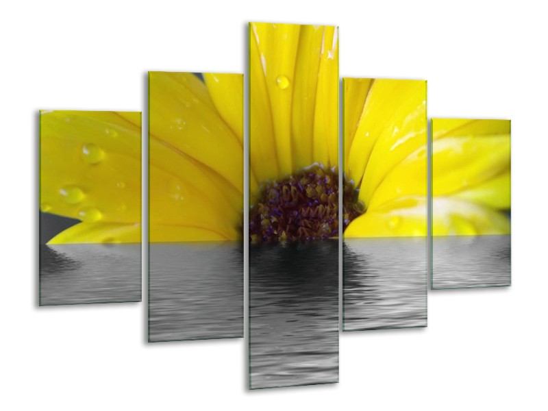 Canvas schilderij Bloem | Geel, Grijs | 100x70cm 5Luik