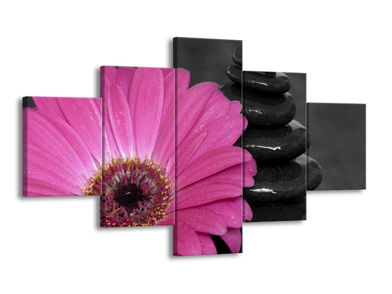 Canvas schilderij Bloem | Paars, Zwart | 125x70cm 5Luik